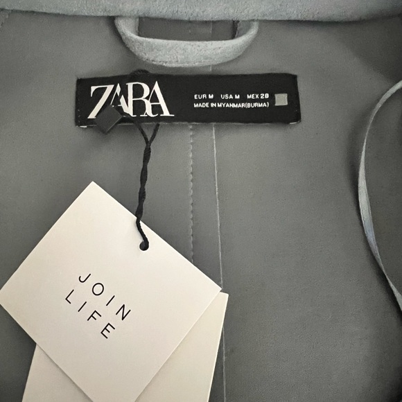 Zara faux suede stretch duster jacket - blue/grey - size medium - New with Tags - Picture 5 of 8